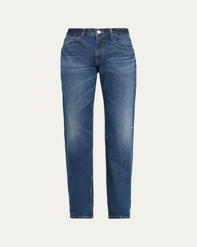 Brandon Maxwell Beau Buckle-waist Straight-leg Jeans In Blue