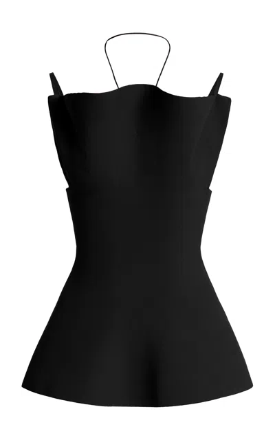 Brandon Maxwell Billie Sculpted Ruffle Top In Black