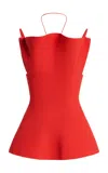 Brandon Maxwell Billie Sculpted Ruffle Top In Red