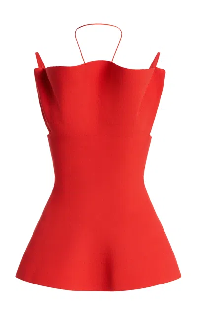 Brandon Maxwell Billie Sculpted Ruffle Top In Red