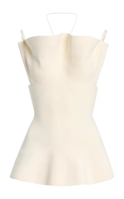 Brandon Maxwell Billie Sculpted Ruffle Top In White