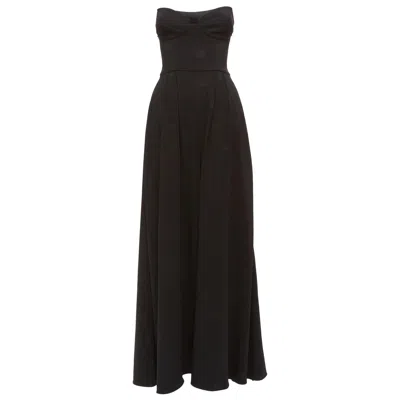 Pre-owned Brandon Maxwell Black Dotted Print Silk Trimmed Corset Jumpsuit Us0 Xs