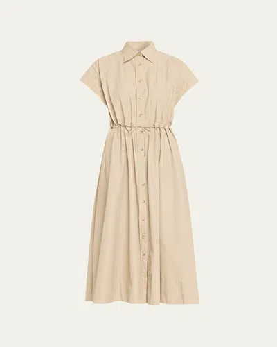 Brandon Maxwell Blake Cap-sleeve Drawstring Midi Shirtdress In Brown