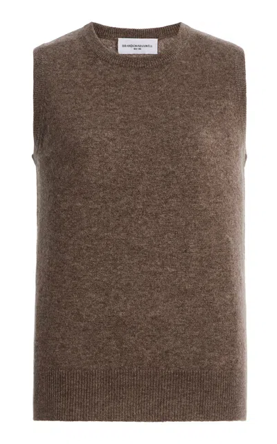 Brandon Maxwell Blythe Knit Cashmere-silk Tank Top In Brown