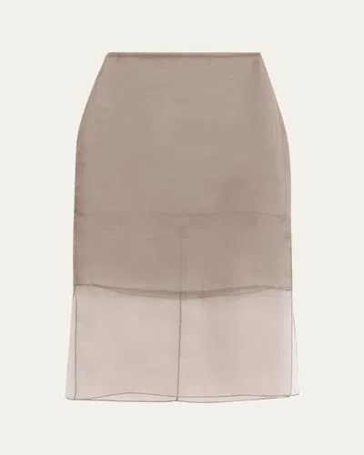 Brandon Maxwell Brett Layered Silk Organza Midi Pencil Skirt In Brown