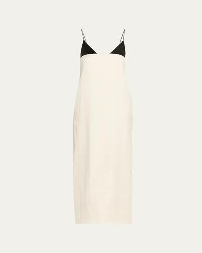 Brandon Maxwell Bridges Leather Empire-waist Sleeveless Ankle Dress In Neutral