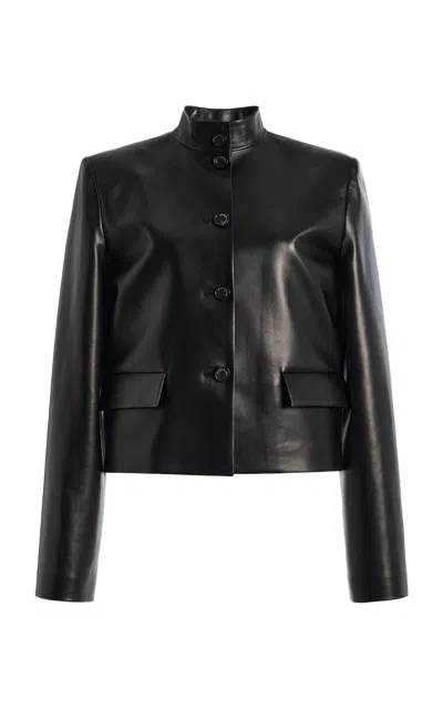 Brandon Maxwell Brooks Cropped Lamb Leather Jacket In Black