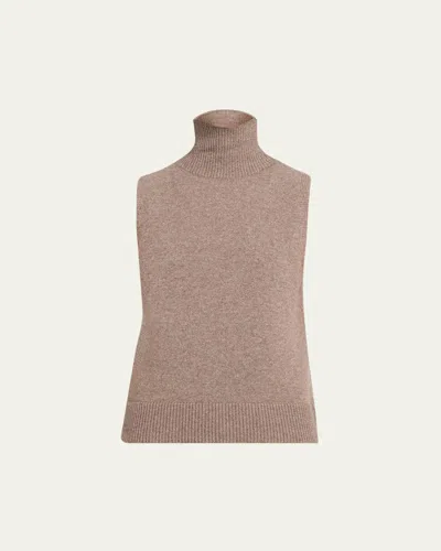 Brandon Maxwell Bruno Turtleneck Sleeveless Sweater In Brown