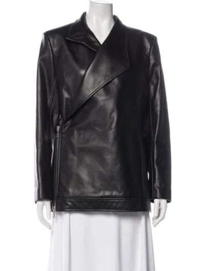 Pre-owned Brandon Maxwell Calf Leather Biker Jacket W/ Tags In Gray