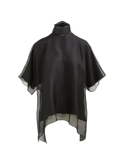 BRANDON MAXWELL CALI HIGH-NECK SHEER-PANEL BLOUSE