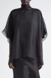Brandon Maxwell Cali High-neck Sheer-panel Blouse In Black