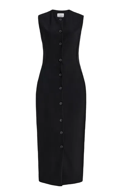 Brandon Maxwell Carolyn Button-front Midi Sheath Dress In Black