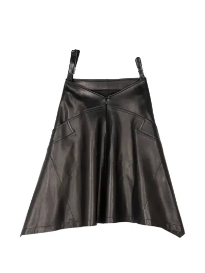 Brandon Maxwell Cascade-hem Leather Mid Skirt In Brown
