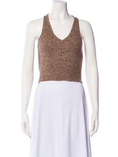Pre-owned Brandon Maxwell Cashmere V-neck Crop Top In Neutral