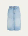 Brandon Maxwell Cecilia Belted Denim Midi Skirt