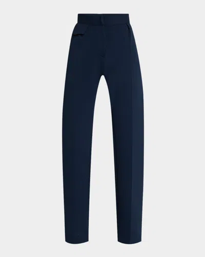 Brandon Maxwell Cecily Tailored Knit Straight-leg Trousers In Blue