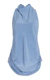 Brandon Maxwell Celestia Cowl Neck Top In Blue Stripe