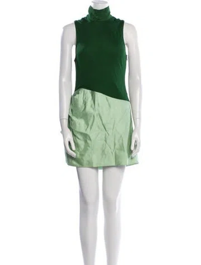 Pre-owned Brandon Maxwell Colorblock Pattern Mini Dress In Green