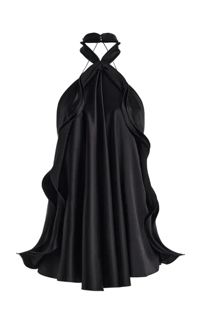 Brandon Maxwell Conley Draped Silk Charmeuse Halter Top In Black