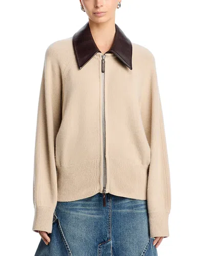 Brandon Maxwell Conrad Cashmere Zippered Jacket In Brown