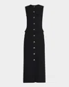 Brandon Maxwell The Corinne Button-detailed Wool-silk Crepe Midi Sheath Dress In Black