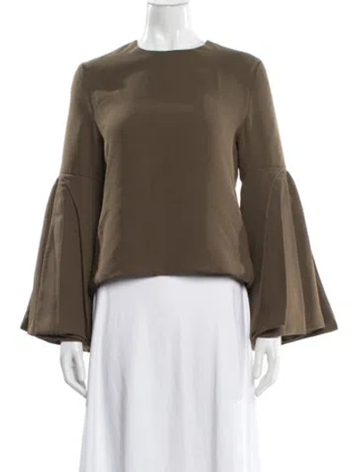 Pre-owned Brandon Maxwell Crew Neck Long Sleeve Blouse In Green