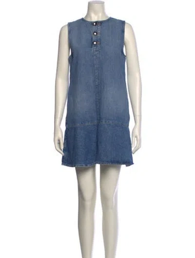 Pre-owned Brandon Maxwell Crew Neck Mini Dress In Blue