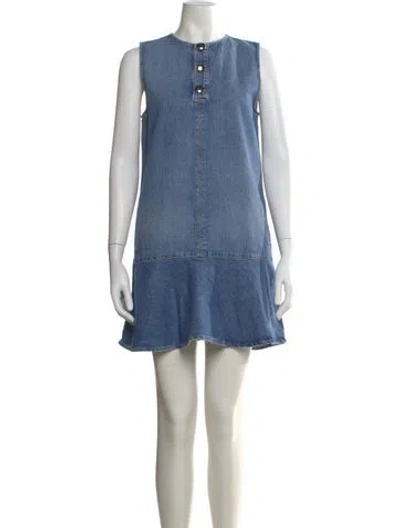 Pre-owned Brandon Maxwell Crew Neck Mini Dress In Blue