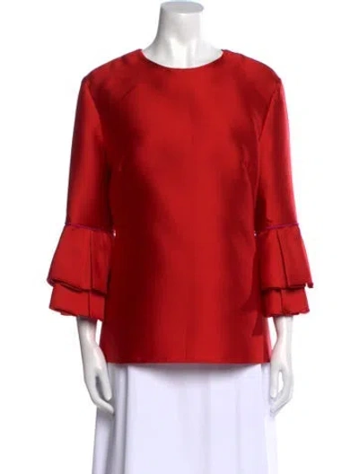 Pre-owned Brandon Maxwell Crew Neck Three-quarter Sleeve Blouse In Red