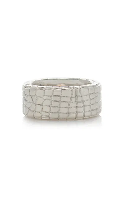 Brandon Maxwell Croc Effect Metal Ring In Silver