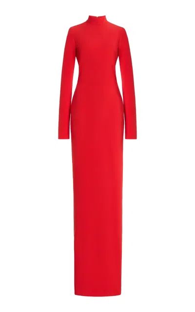 Brandon Maxwell Crosy Mock Neck Long Sleeve Gown In Red