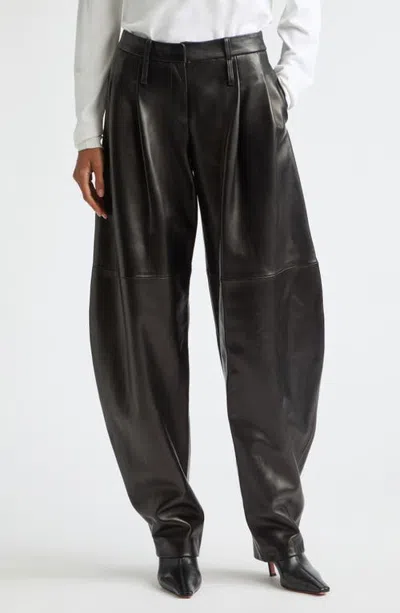 Brandon Maxwell Dean Pleated Leather Balloon Pants In Black