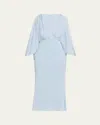 Brandon Maxwell Deep V Cascade Midi Silk Dress In Sky Blue