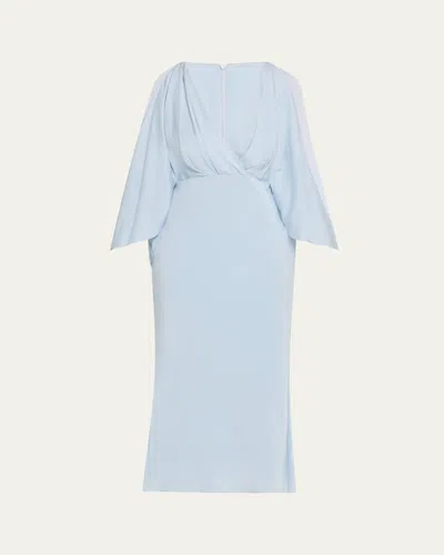 BRANDON MAXWELL DEEP V CASCADE MIDI SILK DRESS