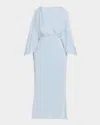 Brandon Maxwell Deep V Cascade Midi Silk Dress In Sky Blue