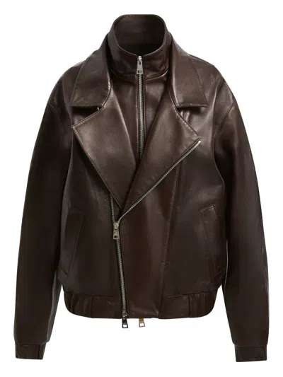 Brandon Maxwell Emmett Double-zip Leather Jacket In Brown