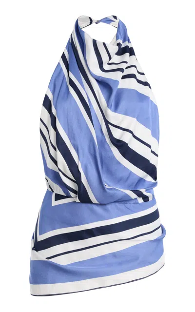 Brandon Maxwell Exclusive Striped Twill Scarf Top In Blue