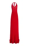 Brandon Maxwell Exclusive The Brighton Ruffled Cashmere Halter Maxi Dress In Red