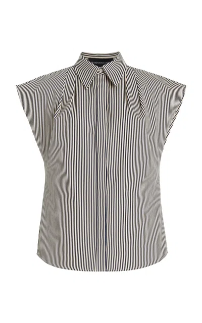 Brandon Maxwell Exclusive The Gabi Striped Cotton-twill Shirt In Navy