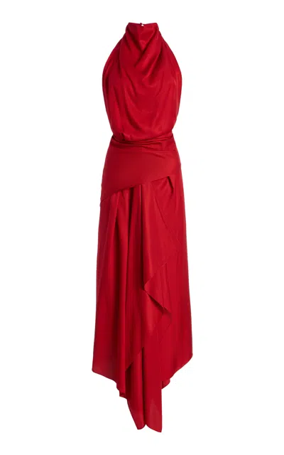 Brandon Maxwell Exclusive The Marin Draped Twill Midi Scarf Dress In Red
