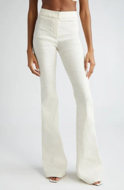 Brandon Maxwell Fae Mid Rise Stretch Linen Blend Flare Leg Trousers In Grey