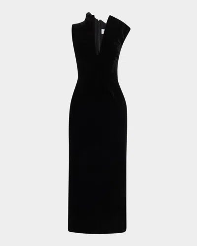 Brandon Maxwell Farren Asymmetric Velvety Maxi Dress In Multi