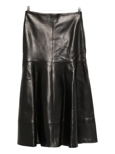 Brandon Maxwell Flared-hem Leather Skirt In Black