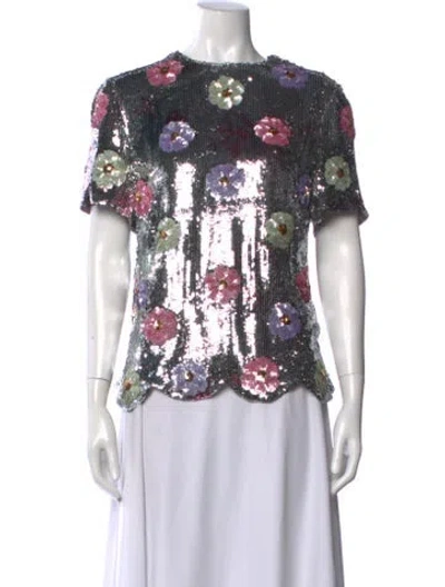 Pre-owned Brandon Maxwell Floral Print Crew Neck Top In Black