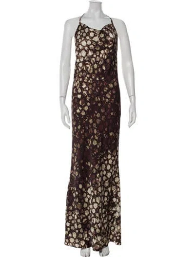 Pre-owned Brandon Maxwell Floral Print Long Dress In Brown