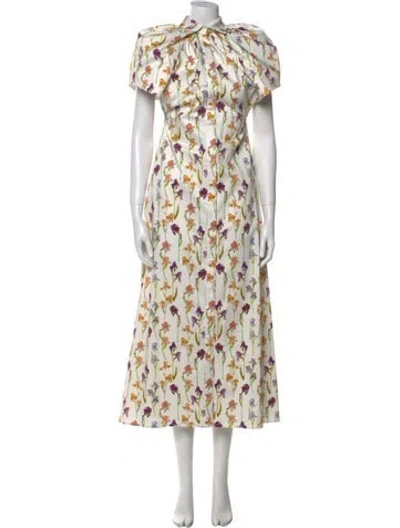 Pre-owned Brandon Maxwell Floral Print Long Dress In Neutral