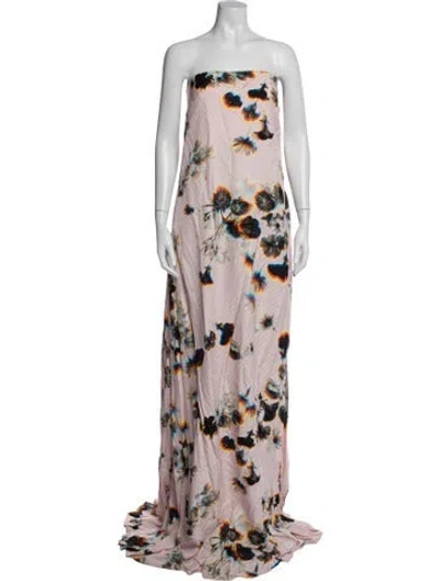 Pre-owned Brandon Maxwell Floral Print Long Dress In Pink