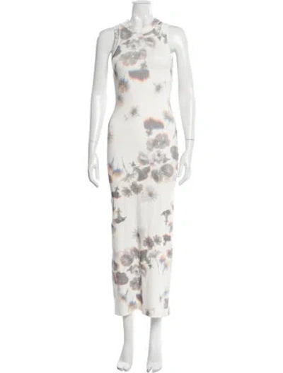 Pre-owned Brandon Maxwell Floral Print Long Dress In White