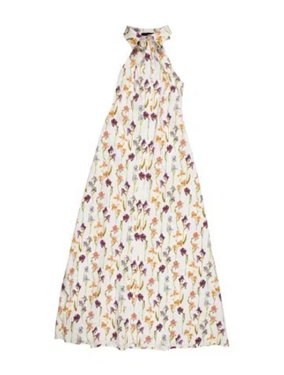 Pre-owned Brandon Maxwell Floral Print Long Dress In White