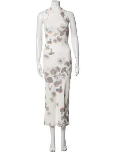 Pre-owned Brandon Maxwell Floral Print Long Dress In White